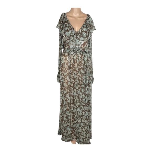 Alessia Zamattio Women's Calla Silk Maxi Dress Size 38 US 2 Brown Multi NWT - Picture 2 of 10